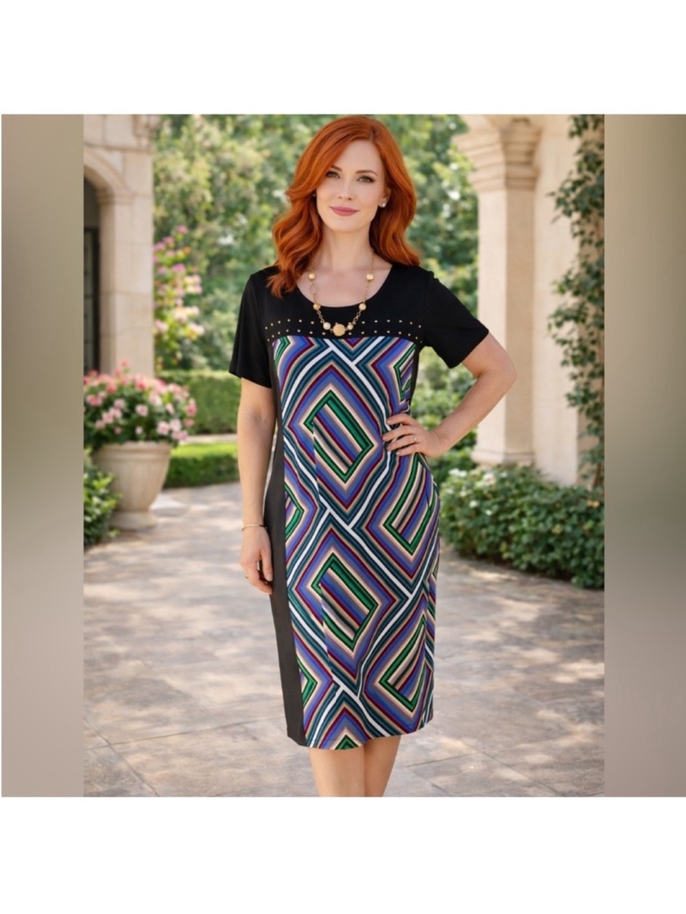Calvin Klein Black Geometric Multi-Color Shift Dress